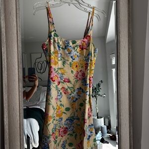 A New Day Floral Yellow and Pink Midi Dress